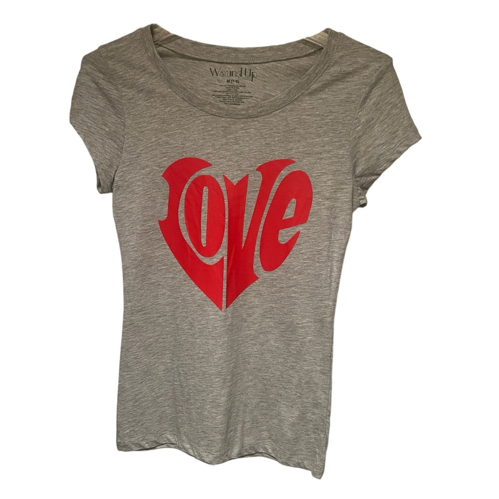 NEW Heathered Gray LOVE fitted T-shirt with cap sleeves Size M NWOT